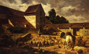 A Farmyard Artwork by Charles-Émile Jacque