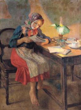 Reading by the Lamp Artwork by Nikolai Petrovich Bogdanov-belsky