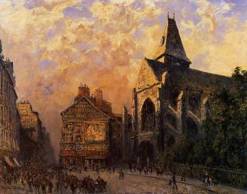 Scene of a Street in front of the Church of Saint-Medard, Paris Artwork by Frank Myers Boggs