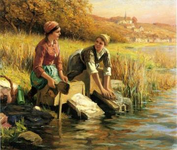Women Washing Clothes by a Stream Artwork by Daniel Ridgway Knight