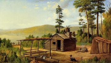 Watertown Camp, Albany Lake, Adirondacks, N. Y. Artwork by Levi Wells Prentice