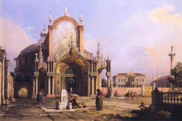 Capriccio of a Round Church with an Elaborate Gothic Portico in a Piazza, a Palladian Piazza and a Gothic Church Beyond Artwork by Giovanni Antonio Canal