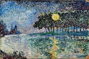 Effet de soleil derrière un rideau d'arbres Artwork by Yvonne Canu