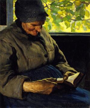 Old Woman Reading Artwork by Clarence Gagnon