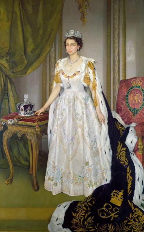 Queen Elizabeth Ii In Coronation Robes Artwork by Herbert James Gunn