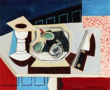 Still LIfe with Pomegranates and Knife on a Pedistal Artwork by Louis Marcoussis