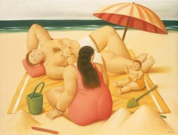 Family on the Beach Artwork by Fernando Botero