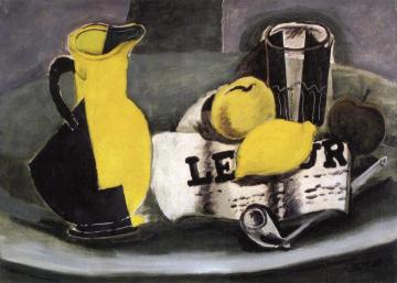 Pitcher and Newspaper Artwork by Georges Braque