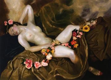 Reclining Nude With A Floral Garland Artwork by Lev Chistovsky