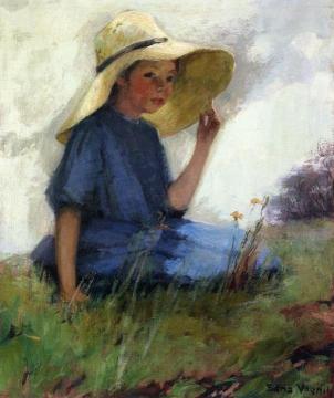 Young Girl in a Floppy Hat Artwork by Edna Vognild