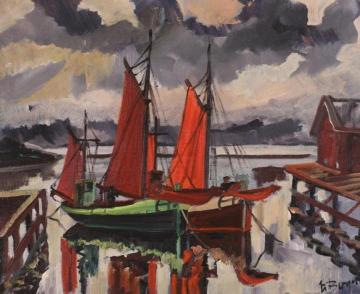 Fishing Boats In The Harbor Artwork by Einar Halvdan Berger