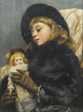 Girl with doll Artwork by Thomas Benjamin Kennington