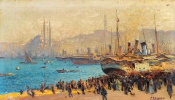 Two Views Of The Bosphorus (1) Artwork by Fausto Zonaro