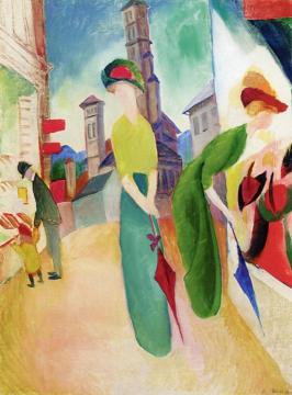 Two Women In Front Of A Hat Shop Artwork by August Macke