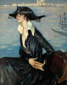Woman in Black in Venice Artwork by Jean-gabriel Domergue