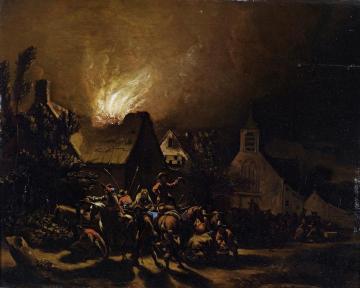Marauders In Front Of A Burning Village Artwork by Egbert van der Poel