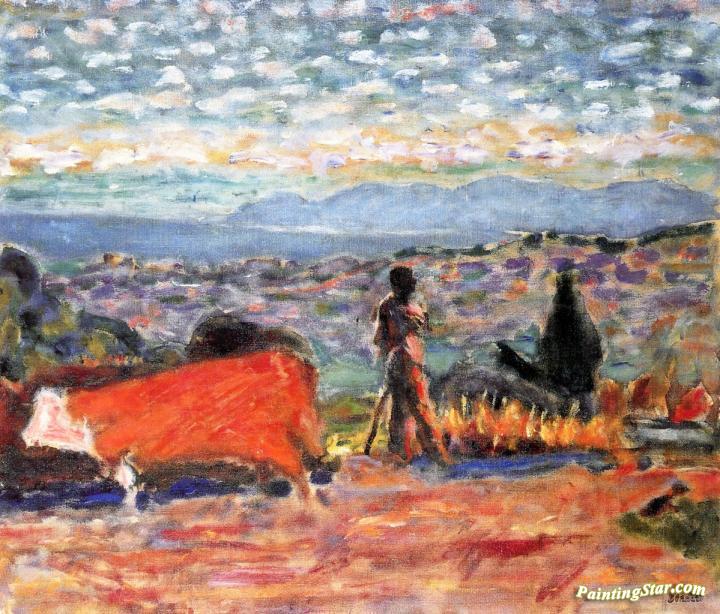 Red Cattle, Plowman Artwork by Pierre Bonnard