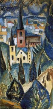 Landscape with Church Spires and Trees Artwork by Max Weber