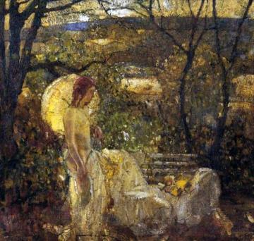 Girl With Parasol In A Landscape Artwork by Richard Edward Miller