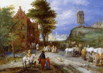 Village Entrance With Windmill Artwork by Jan Bruegel the Elder