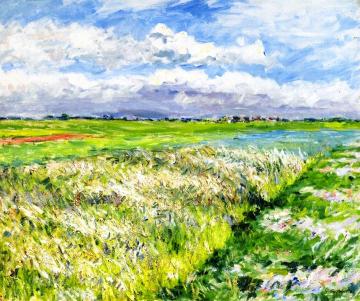 Fields, Plaine de Gennevilliers, Study in Yellow and Green Artwork by Gustave Caillebotte