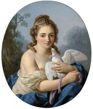 A Young Woman Holding a Dove Artwork by Louis Jean François Lagrenée
