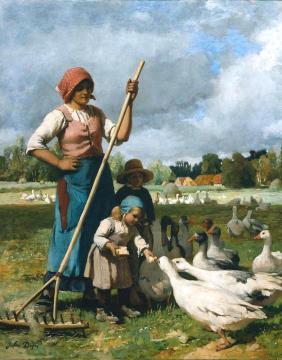 Children Feeding Geese Artwork by Julien Dupre