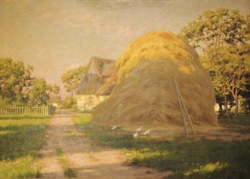 Farm With Haystack Artwork by Johan Krouthén
