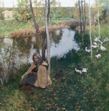 Goose Girl Artwork by Willard Leroy Metcalf