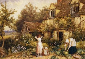 At the Cottage Door Artwork by Myles Birket Foster