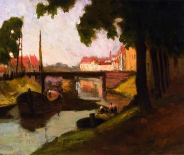 On a Canal, Bruges, Belgium Artwork by Jean Mannheim