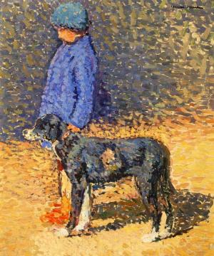 Girl and Dog Artwork by Henri Martin