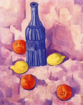 Still LIfe: Blue Bottle, Oranges and Lemons Artwork by Marsden Hartley