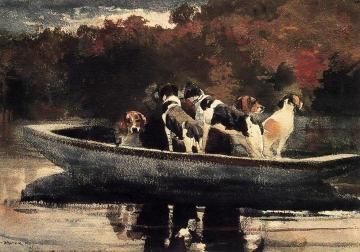 Dogs in a Boat Artwork by Winslow Homer