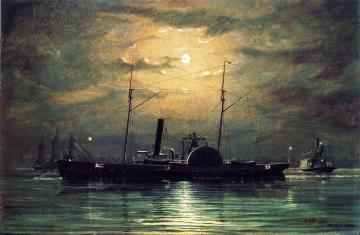 Night Scene On The Detroit River: Uss Michigan Artwork by Seth Arca Whipple