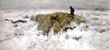 Flock Of Sheep In The Snow Artwork by Anton Mauve