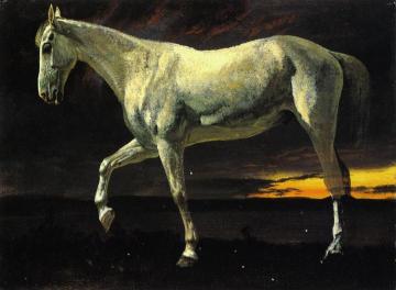 White Horse And Sunset Artwork by Albert Bierstadt