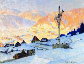 The Wayside Cross, Winter Artwork by Clarence Gagnon