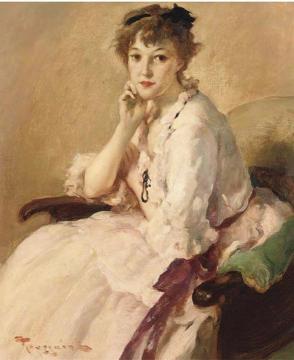 Young Woman in Pink Dress Artwork by Fernand Toussaint
