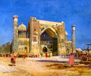 The Sher-dor Madrassah, Samarkand, Uzbekistan Artwork by Mihail Nicolaevich Belaevsky