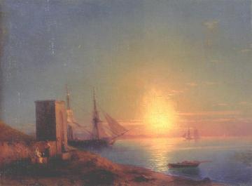 Figures In A Coastal Landscape At Sunset Artwork by Ivan Constantinovich Aivazovsky