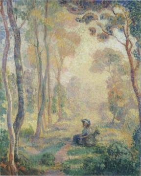 Child with goat in the Pierrefonds Forest Artwork by Henri Lebasque