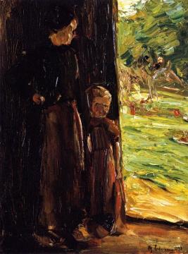 Peasant Woman with Child below a Door Artwork by Max Liebermann