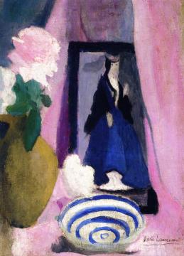 Still Life on a Table: Bouquet, Cup and Small Portrait Artwork by Marie Laurencin