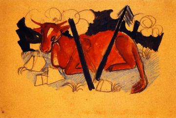 Lying Red Cow Artwork by Franz Marc