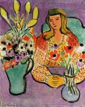 Young Girl With Anemones On A Purple Background Artwork by Henri Matisse