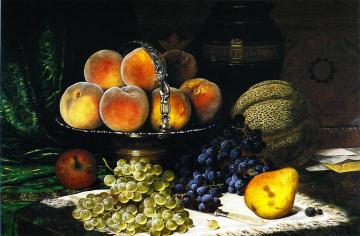 Still LIfe with Melon, Peaches, Books and Letters Artwork by William Mason Brown