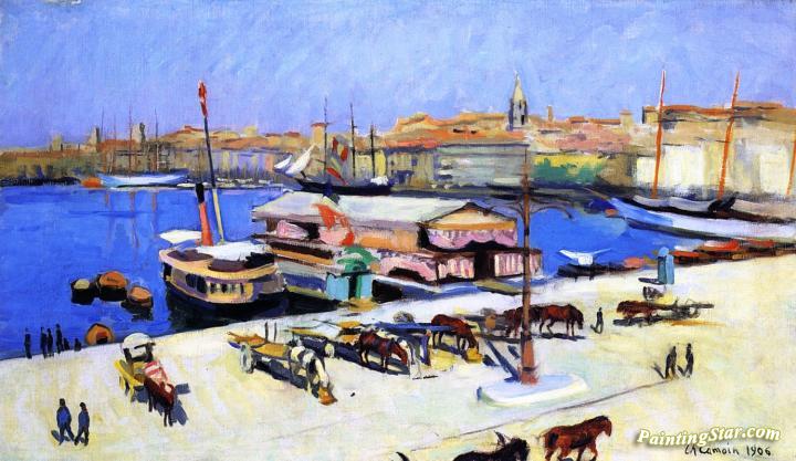The Old Port At Marseille With Carts Artwork by Charles Camoin