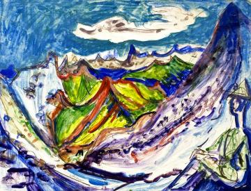 A Mountain View with Wanderer Artwork by Ernst Ludwig Kirchner