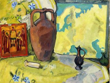 Still Life with Jug and Icon Artwork by Mikhail Fedorovich Larionov